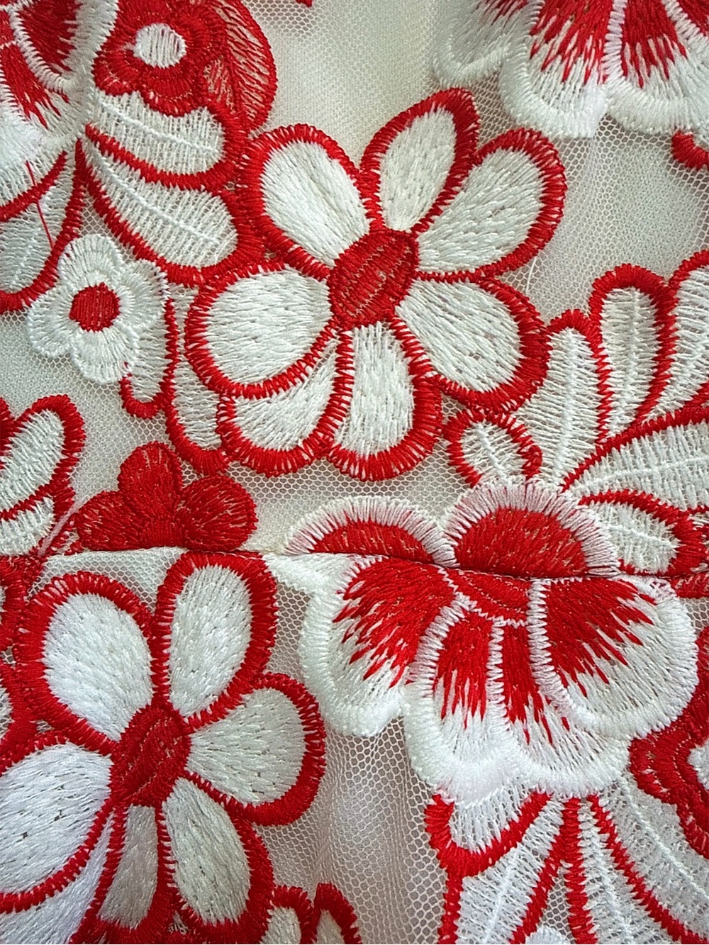 Red & White Floral Lace A-Line Scalloped Dress - Picture 5 of 8